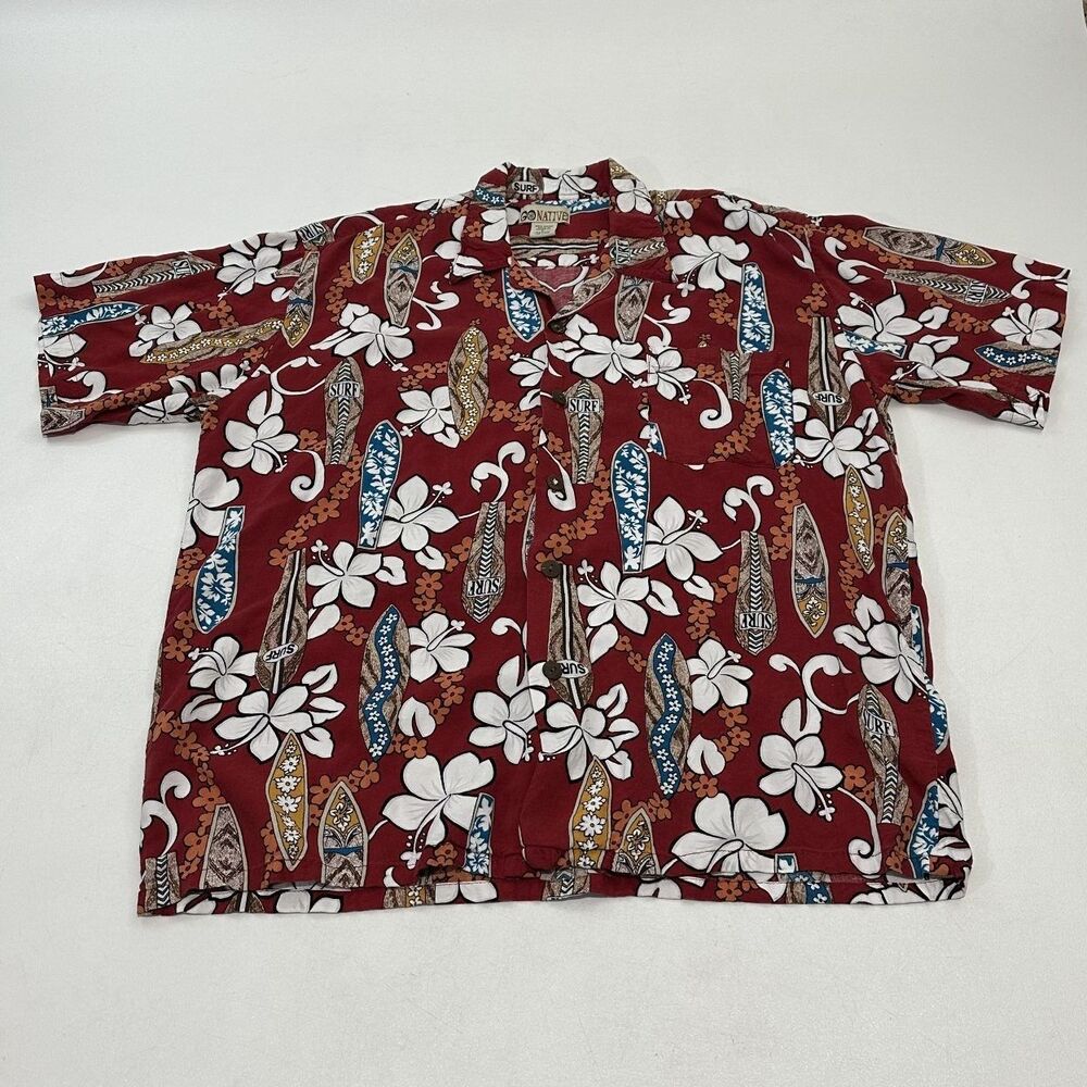 GO Native Men's Hawaiian Shirt Red, Size L
